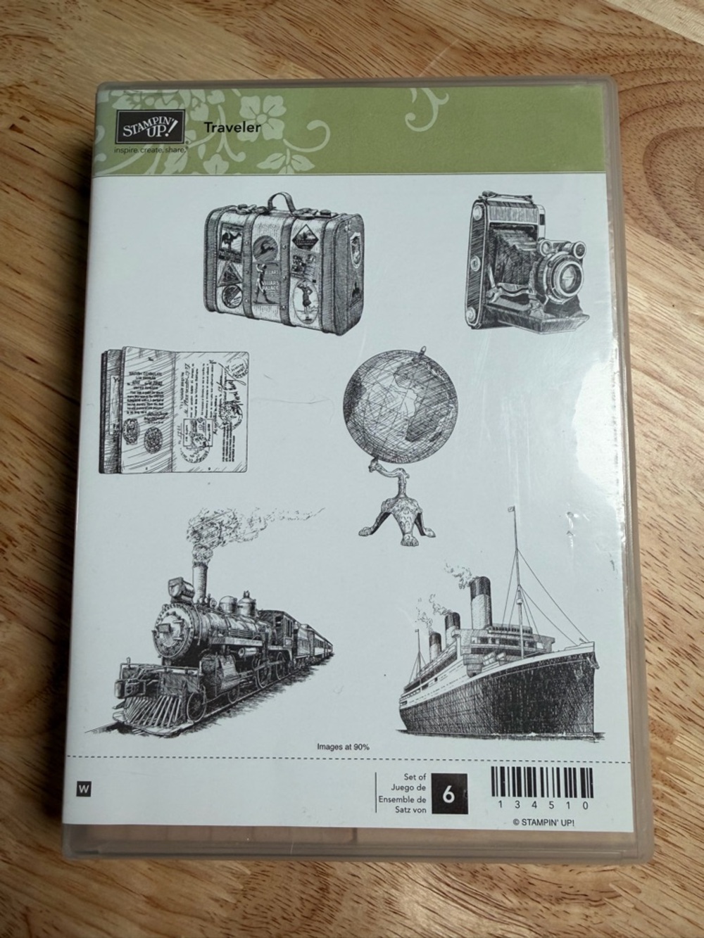Stampin' Up! Traveler Wood-Mount Rubber Stamp Set - Vintage Travel Images - 6pc